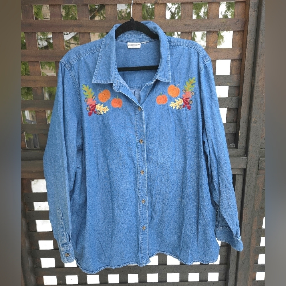 Vintage Fall Embroidered Button Up